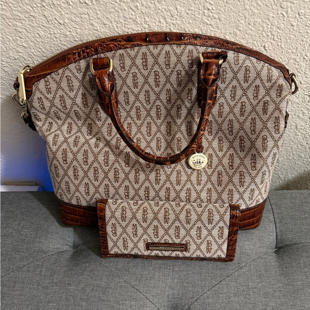 Brahmin Tan and Brown Satchel with Wallet